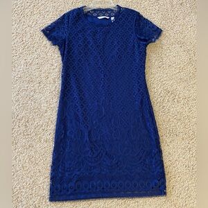 ISAAC MIZRAHI LIVE! Womens Blue lace short sleeve dress, XS